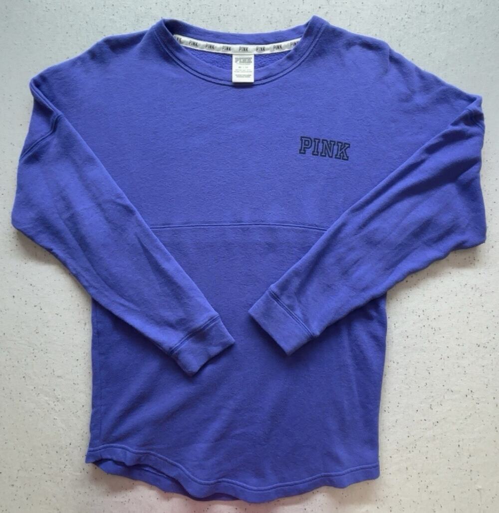 Y2K Victorias Secret PINK Campus Long Sleeve Shirt Purple Slub Knit Womens XS